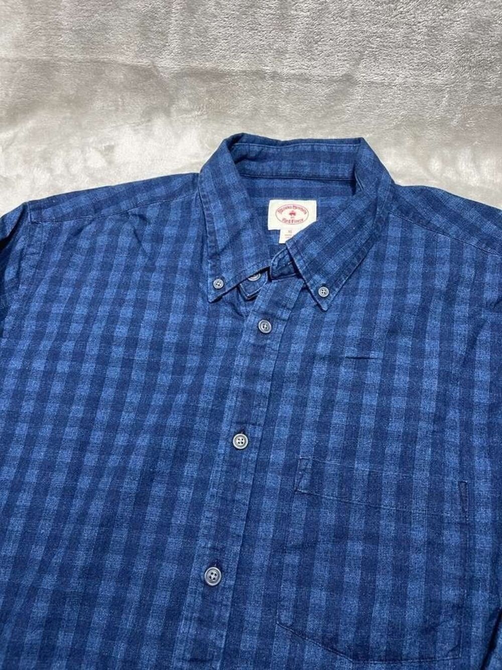 Brooks Brothers Button Down Shirt Men Blue Plaid Red Fleece Long Sleeve